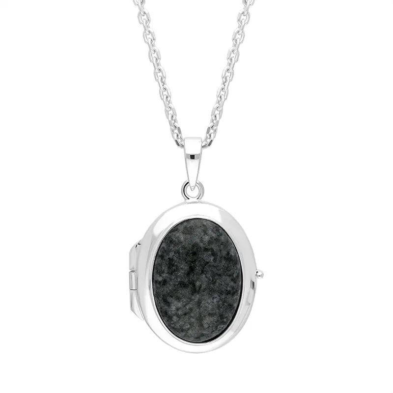 Sterling Silver Preseli Bluestone Oval Locket Pendant sold by Jura Watches