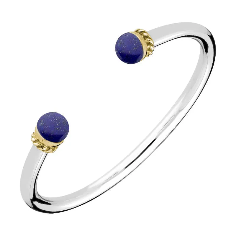 9ct Yellow Gold Sterling Silver Lapis Lazuli Bead Torc Twist Bangle sold by Jura Watches