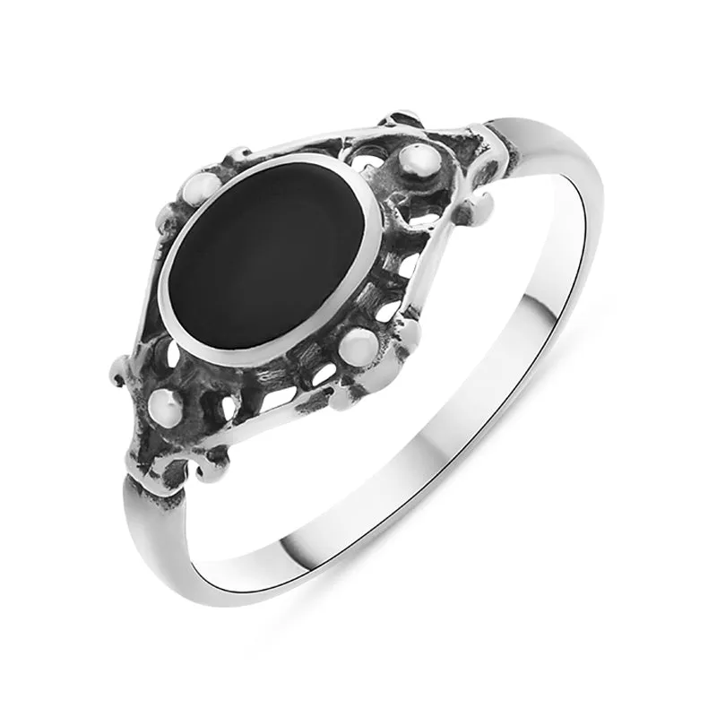 Sterling Silver Whitby Jet Oval Bar Ring sold by Jura Watches