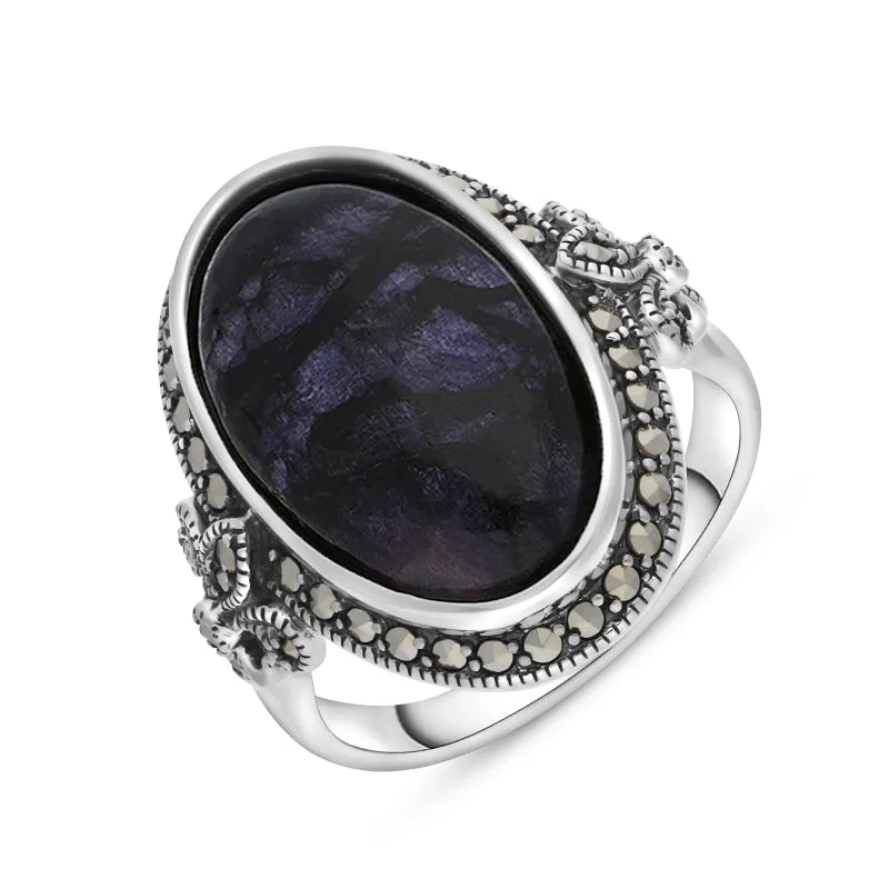 Sterling Silver Blue John Marcasite Frame Large Oval Ring sold by Jura Watches