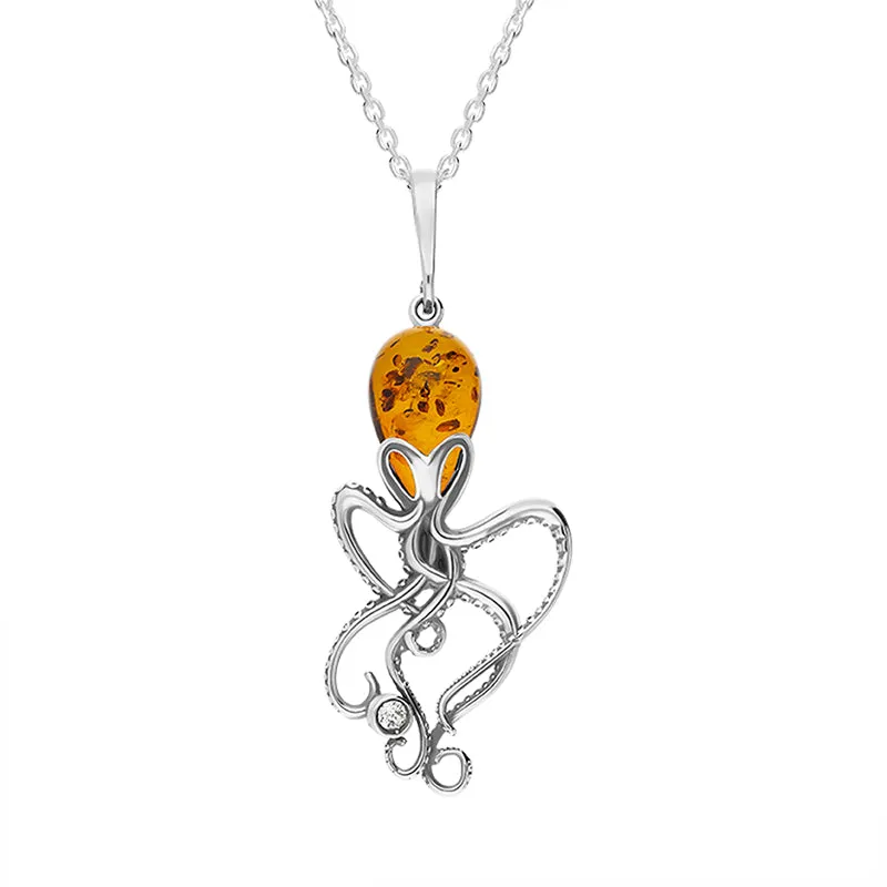 Sterling Silver Amber Medium Octopus Necklace sold by Jura Watches