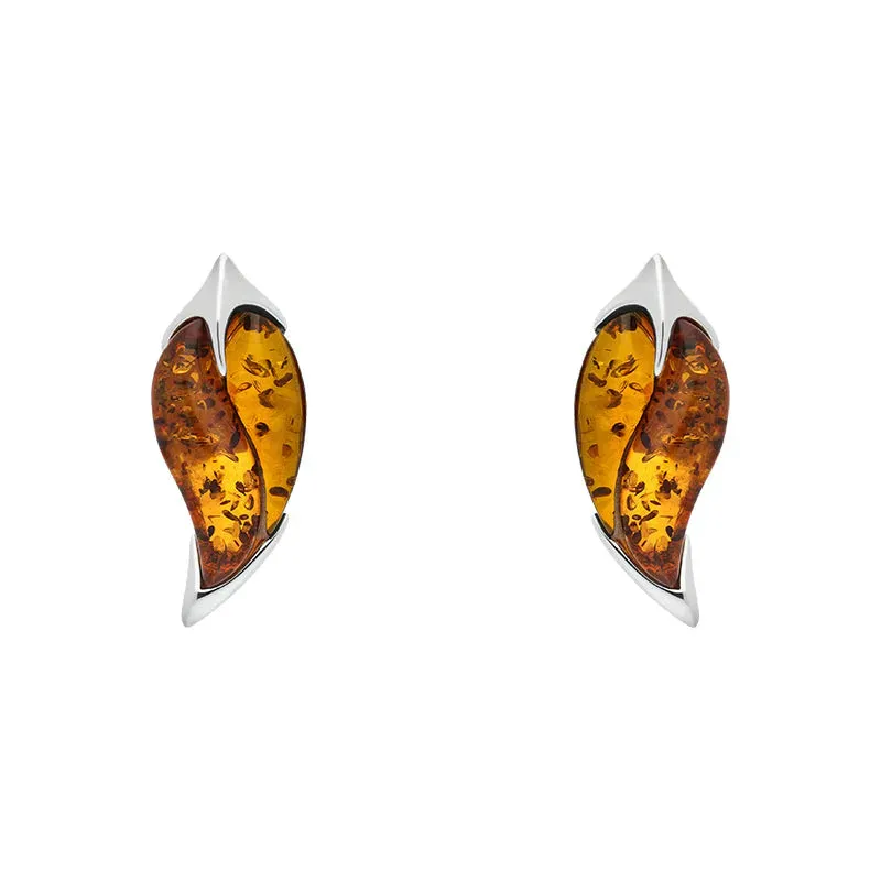 Sterling Silver Amber Leaf Stud Earrings sold by Jura Watches