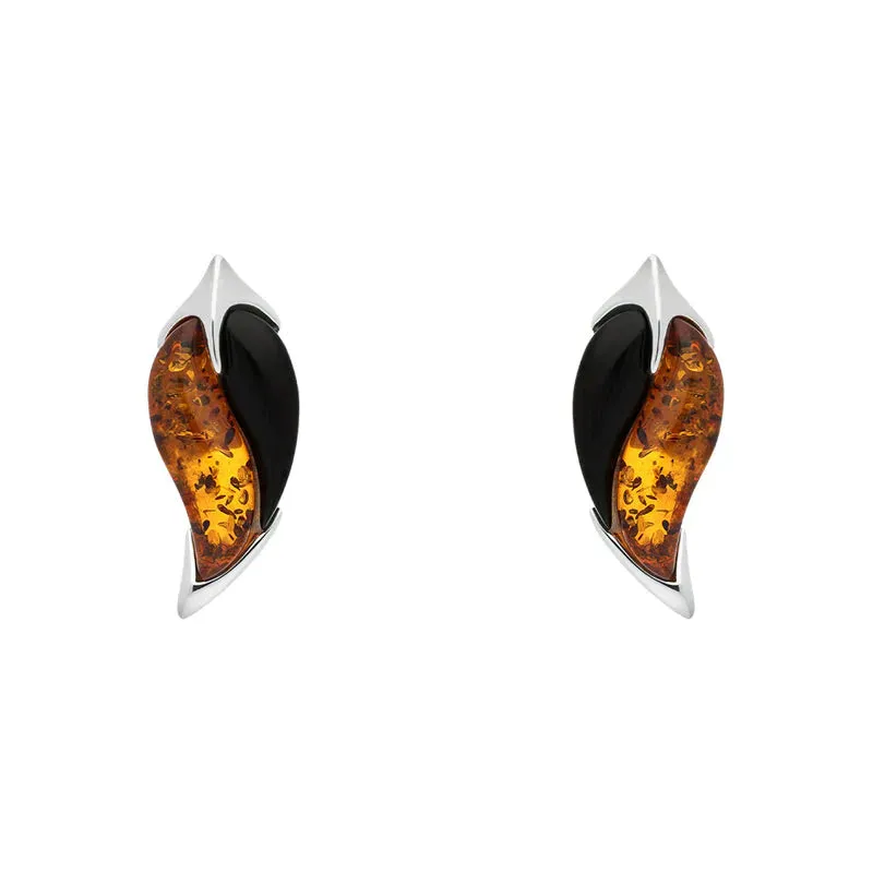 Sterling Silver Amber Whitby Jet Leaf Stud Earrings sold by Jura Watches
