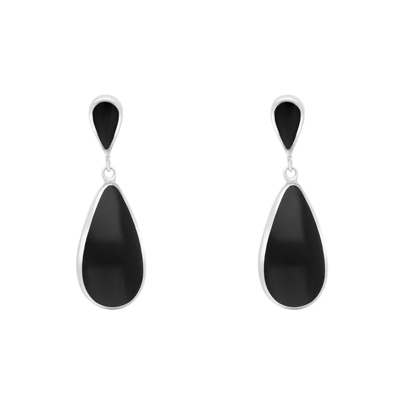 Sterling Silver Whitby Jet Pear Shaped Drop Earrings sold by Jura Watches