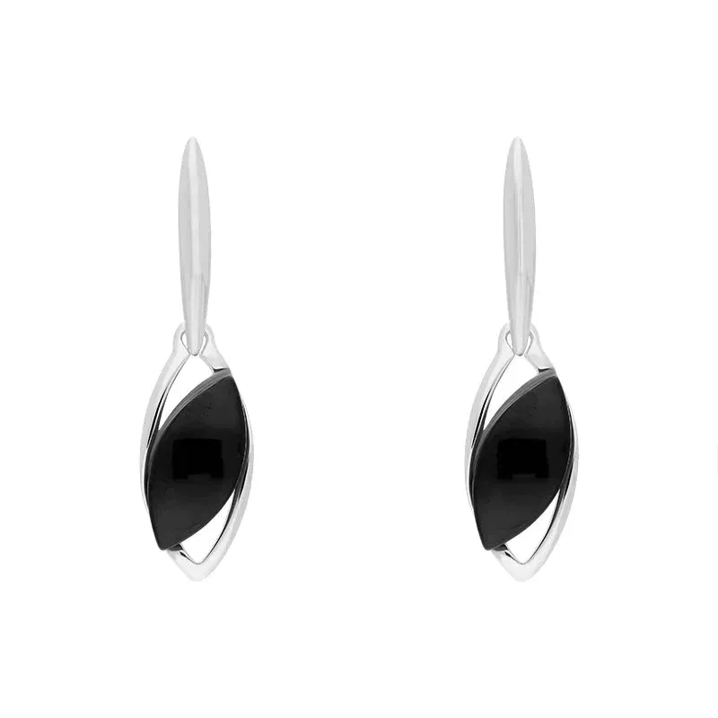 Sterling Silver Whitby Jet Offset Marquise Earrings sold by Jura Watches