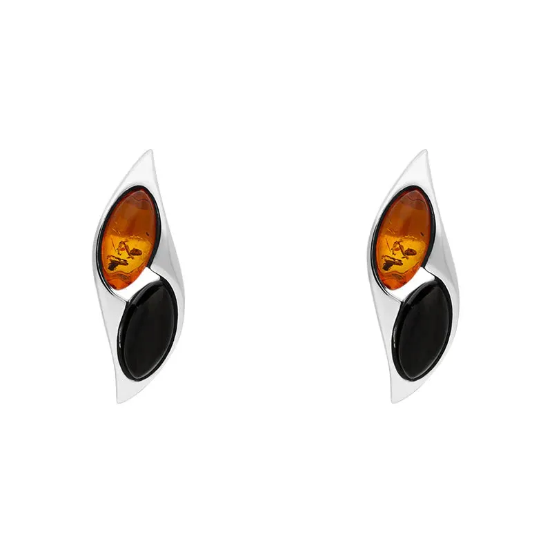Sterling Silver Amber Whitby Jet Marquise Stud Earrings sold by Jura Watches