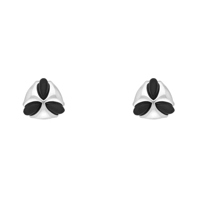 Sterling Silver Whitby Jet Three Stone Triangle Stud Earrings sold by Jura Watches