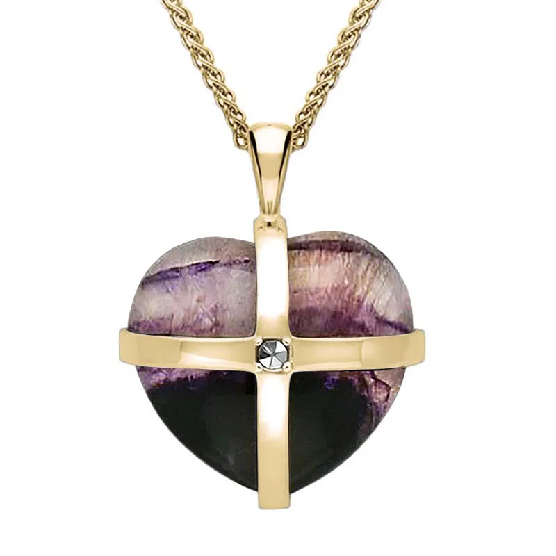 9ct Yellow Gold Blue John Marcasite Medium Cross Heart Necklace sold by Jura Watches