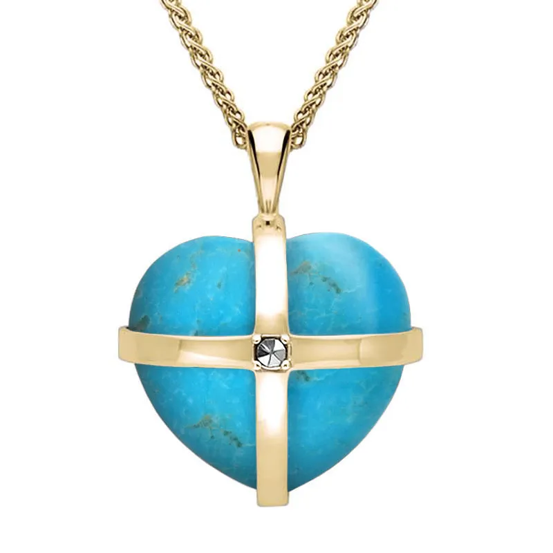 9ct Yellow Gold Turquoise Marcasite Medium Cross Heart Necklace sold by Jura Watches