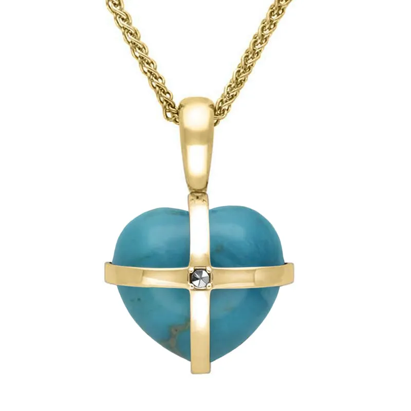 9ct Yellow Gold Turquoise Marcasite Small Cross Heart Necklace sold by Jura Watches