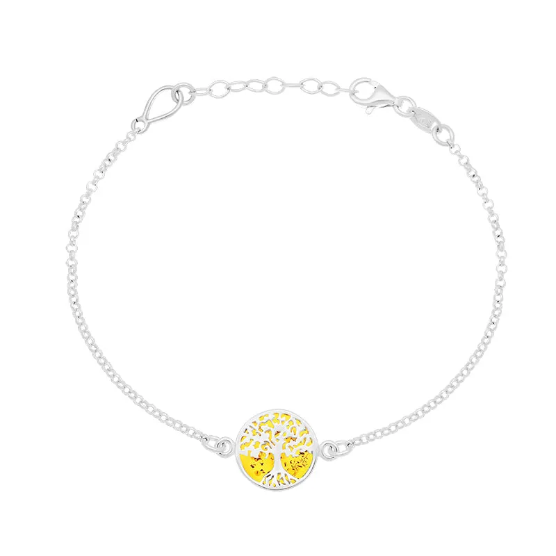 Sterling Silver Amber Round Tree of Life Chain Bracelet sold by Jura Watches