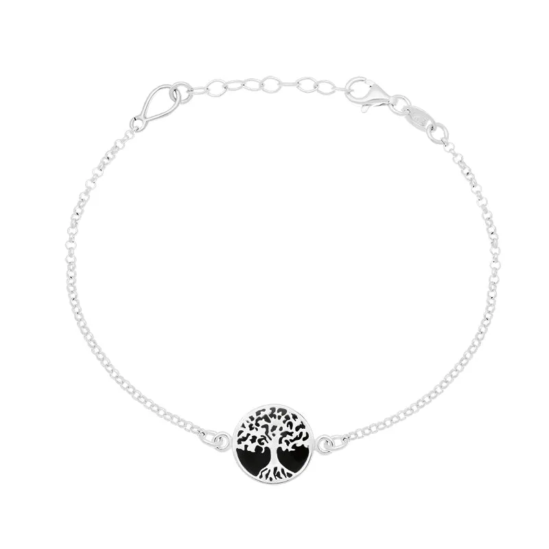 Sterling Silver Whitby Jet Round Tree of Life Chain Bracelet sold by Jura Watches