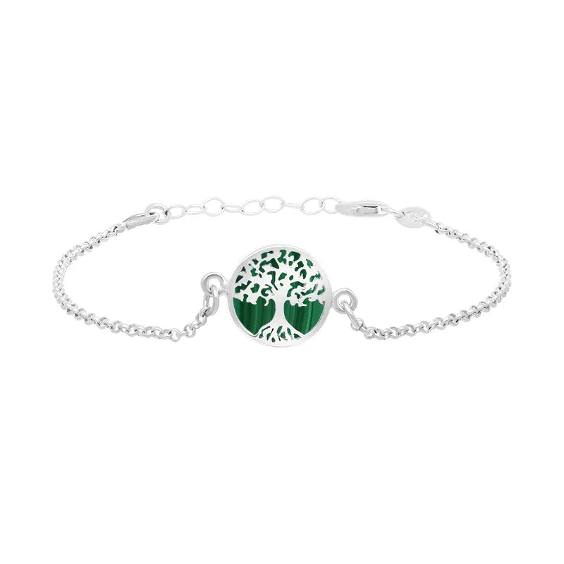 Sterling Silver Malachite Round Tree of Life Chain Bracelet sold by Jura Watches product image thumbnail 2
