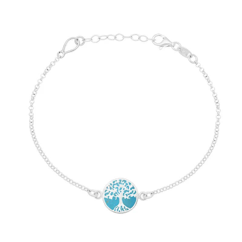 Sterling Silver Turquoise Round Tree of Life Chain Bracelet sold by Jura Watches