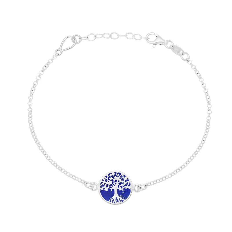 Sterling Silver Lapis Lazuli Round Tree of Life Chain Bracelet sold by Jura Watches