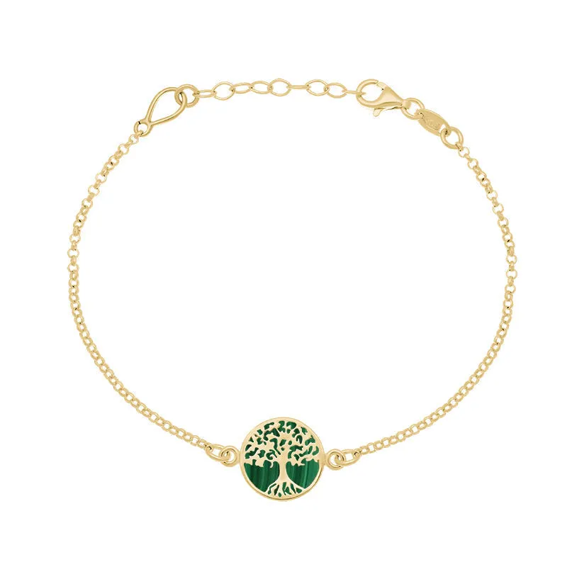 9ct Yellow Gold Malachite Round Tree of Life Chain Bracelet sold by Jura Watches