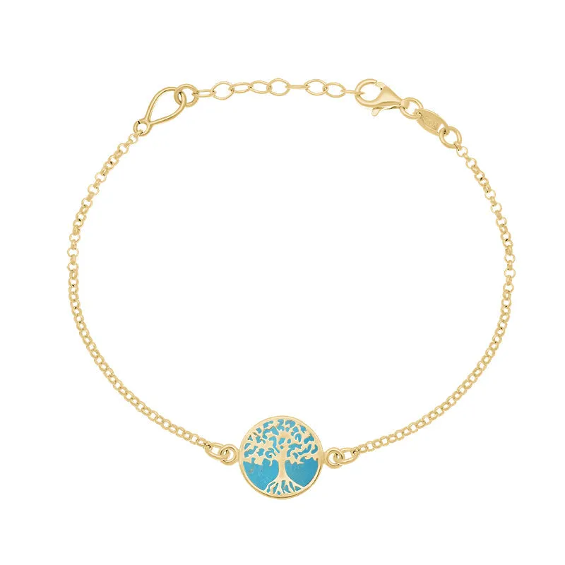 9ct Yellow Gold Turquoise Round Tree of Life Chain Bracelet sold by Jura Watches