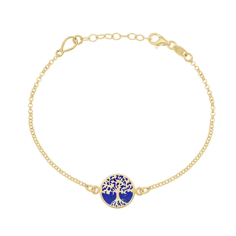 9ct Yellow Gold Lapis Lazuli Round Tree of Life Chain Bracelet sold by Jura Watches