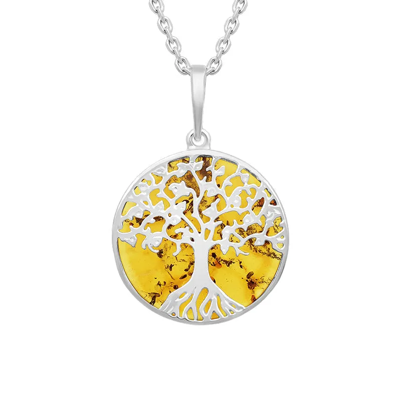 Sterling Silver Amber Round Tree of Life Necklace sold by Jura Watches