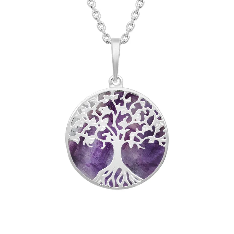 Sterling Silver Blue John Round Tree of Life Necklace sold by Jura Watches
