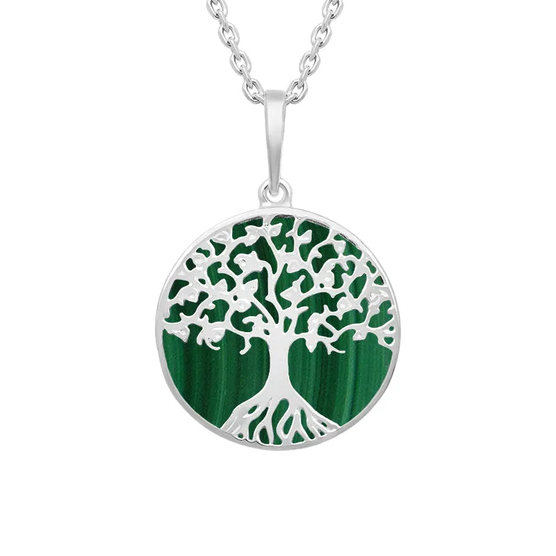 Sterling Silver Malachite Round Tree of Life Necklace sold by Jura Watches