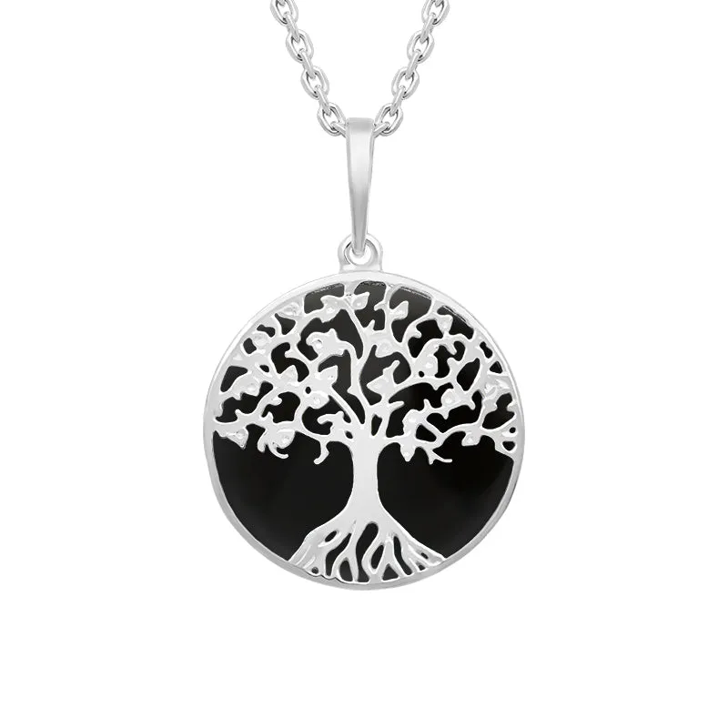 Sterling Silver Whitby Jet Round Tree of Life Necklace sold by Jura Watches