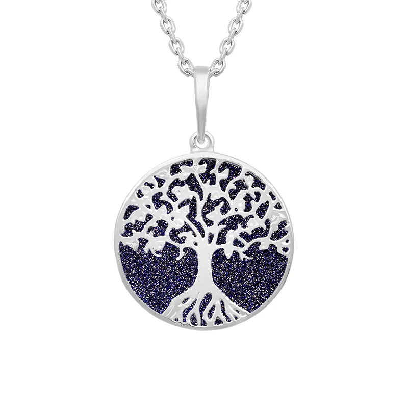 Sterling Silver Blue Goldstone Round Tree of Life Necklace sold by Jura Watches