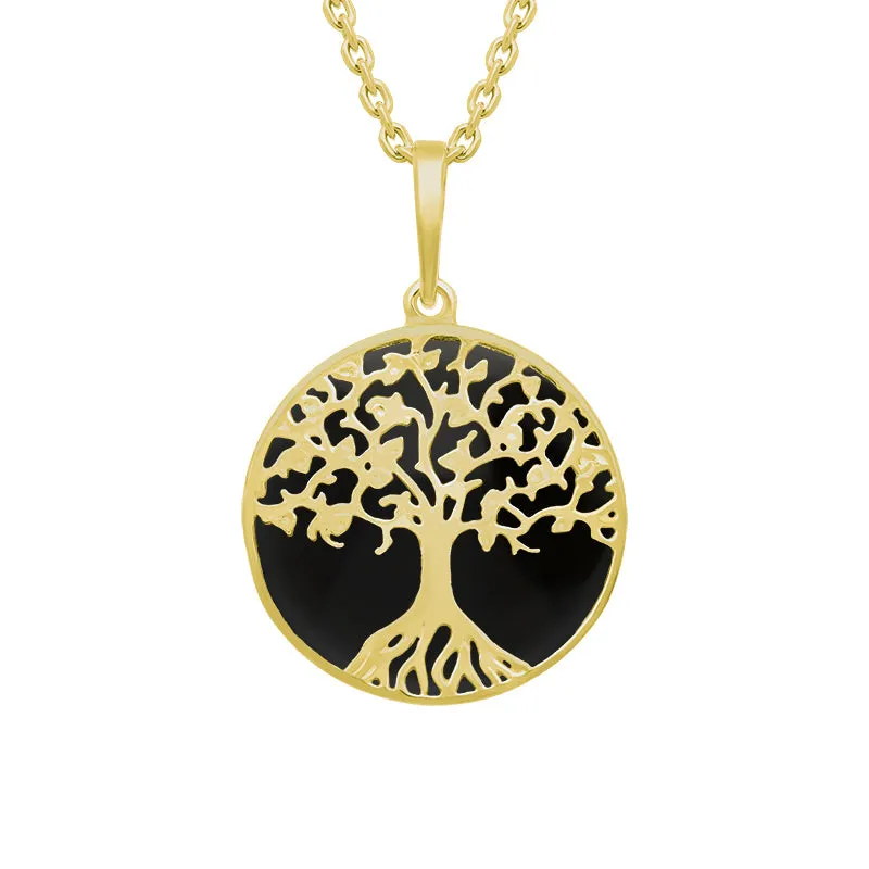 9ct Yellow Gold Whitby Jet Round Tree of Life Necklace sold by Jura Watches