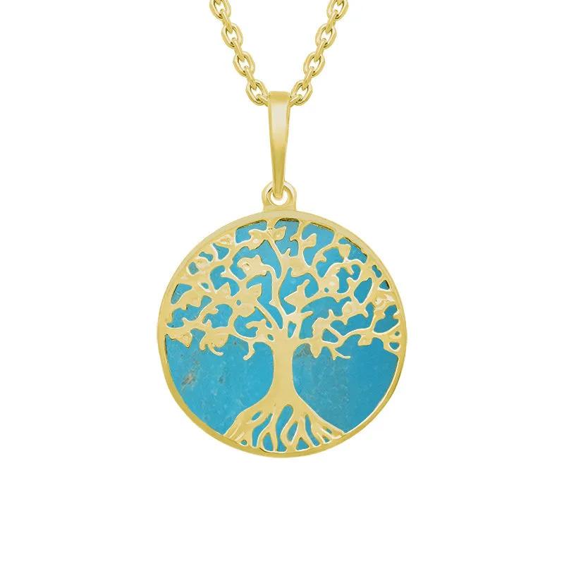 9ct Yellow Gold Turquoise Round Tree of Life Necklace sold by Jura Watches