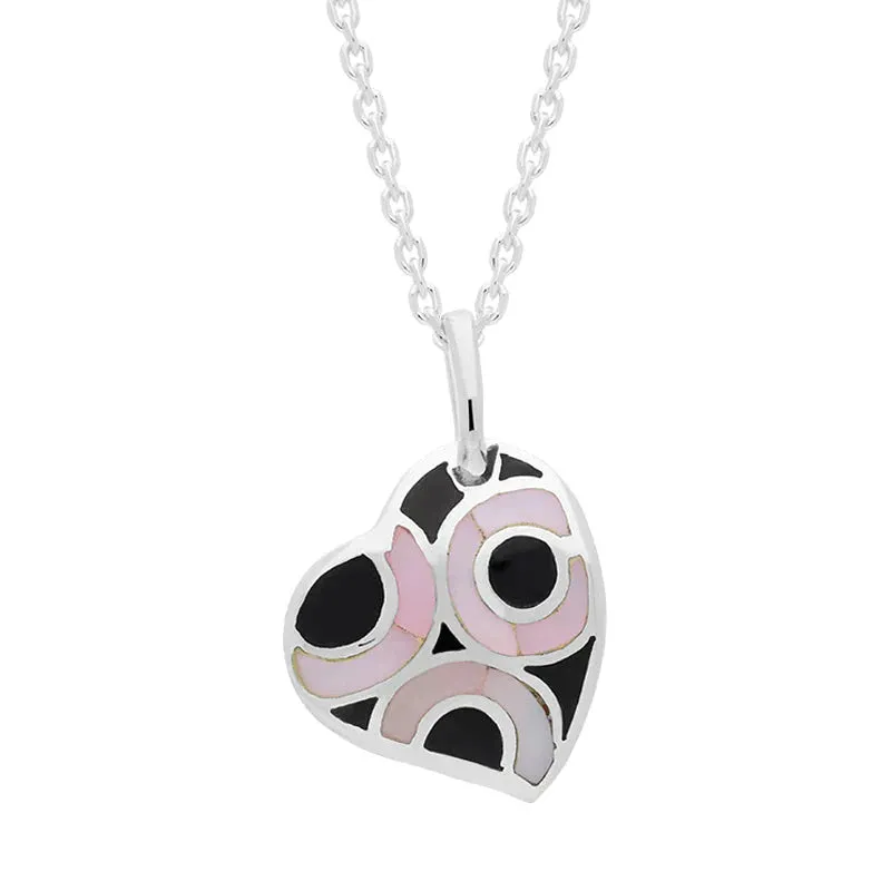 Sterling Silver Whitby Jet Pink Mother of Pearl Heart Necklace D sold by Jura Watches