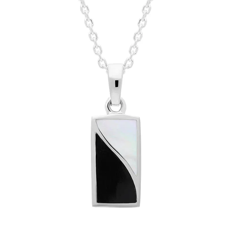 Sterling Silver Whitby Jet Mother of Pearl Oblong Necklace sold by Jura Watches
