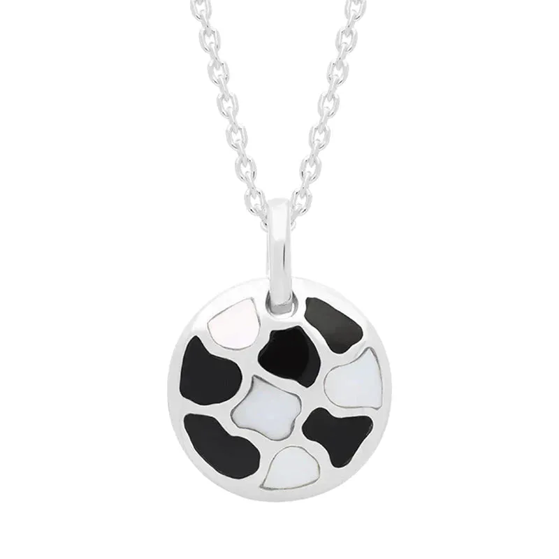 Sterling Silver Whitby Jet Mother of Pearl Small Round Pendant Necklace D sold by Jura Watches