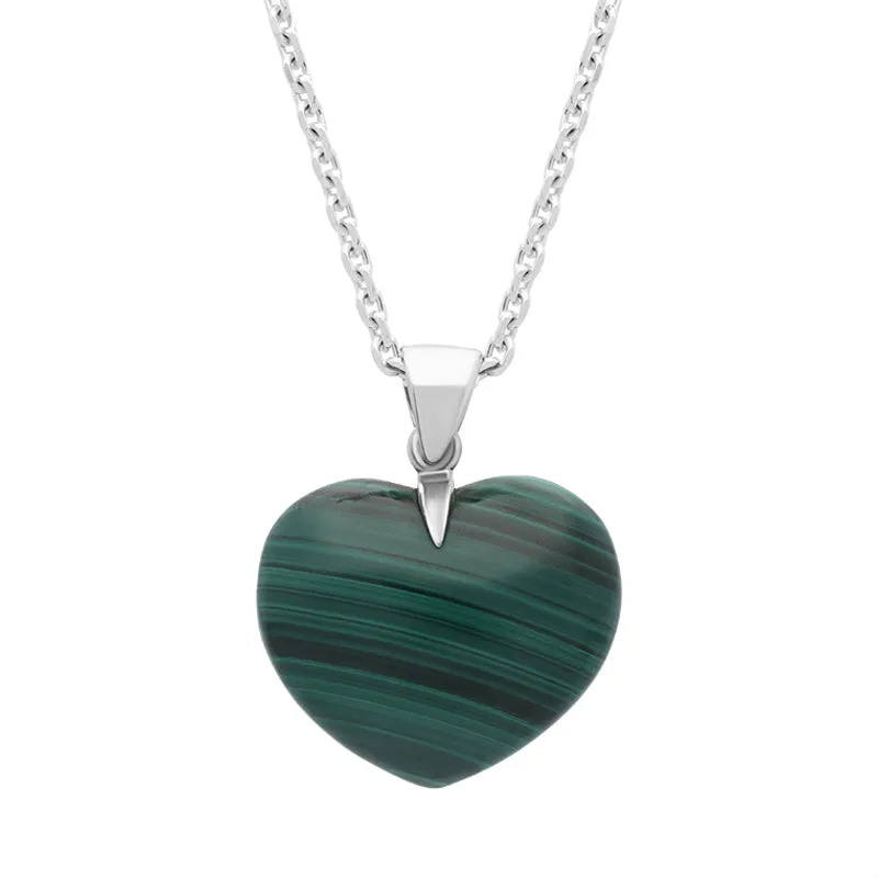 Sterling Silver Malachite Medium Carved Heart Necklace sold by Jura Watches
