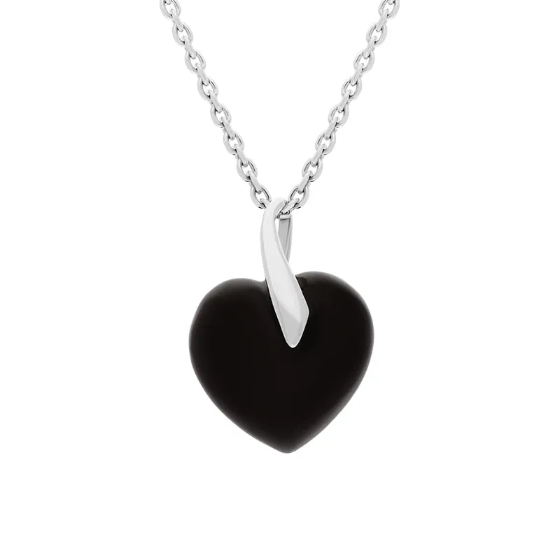 Sterling Silver Whitby Jet Leaf Bail Small Carved Heart Necklace sold by Jura Watches
