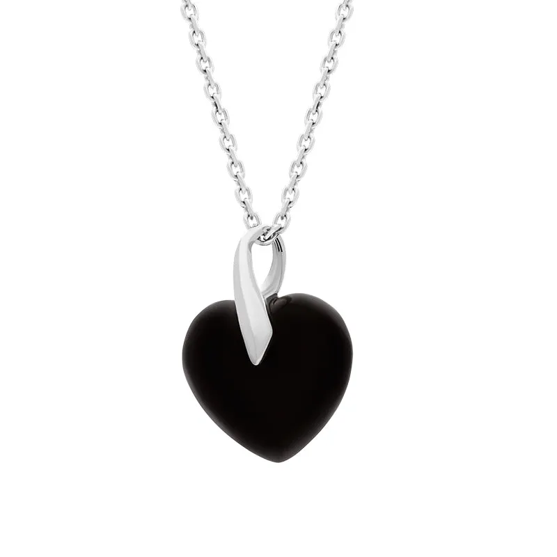Sterling Silver Whitby Jet Leaf Bail Small Carved Heart Necklace sold by Jura Watches product image thumbnail 2