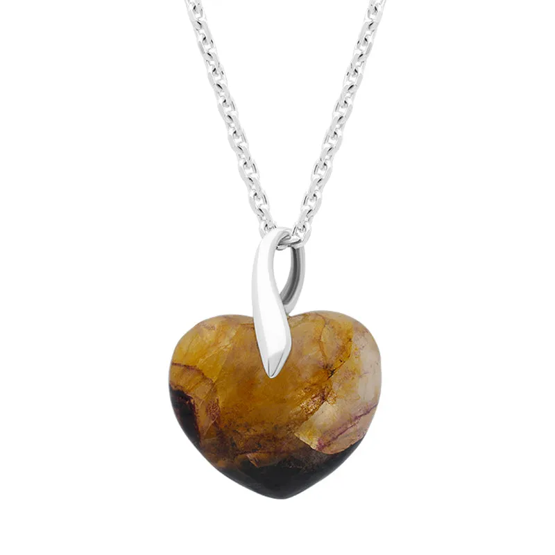 Sterling Silver Blue John Leaf Bail Medium Carved Heart Necklace sold by Jura Watches