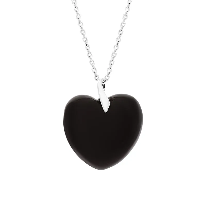 Sterling Silver Whitby Jet Leaf Bail Extra Large Carved Heart Necklace sold by Jura Watches