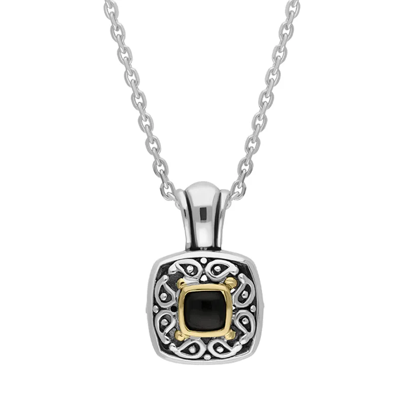 Sterling Silver Whitby Jet Ornate Square Necklace D sold by Jura Watches