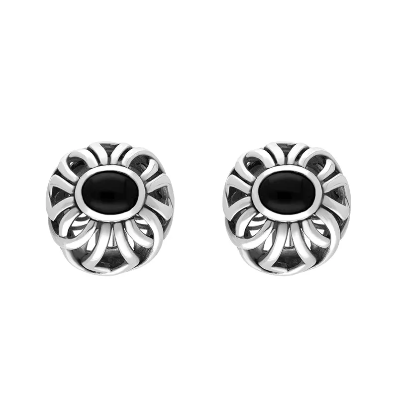 Sterling Silver Whitby Jet Oval Omega Clip Earrings D sold by Jura Watches