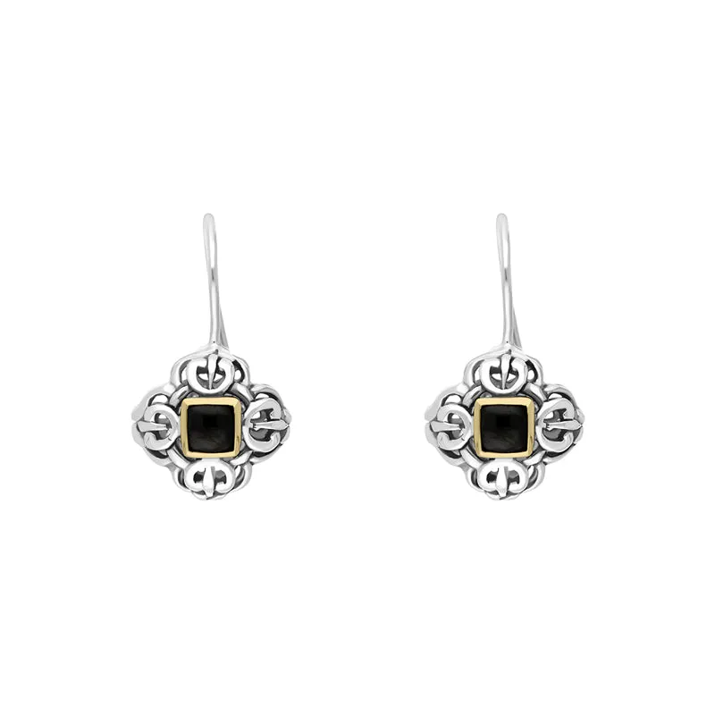 Sterling Silver Whitby Jet Cross Hook Earrings D sold by Jura Watches