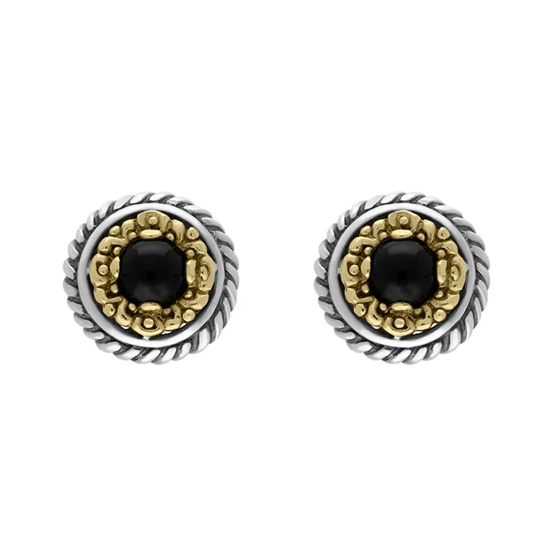 Sterling Silver Whitby Jet Rope Edge Stud Earrings D sold by Jura Watches