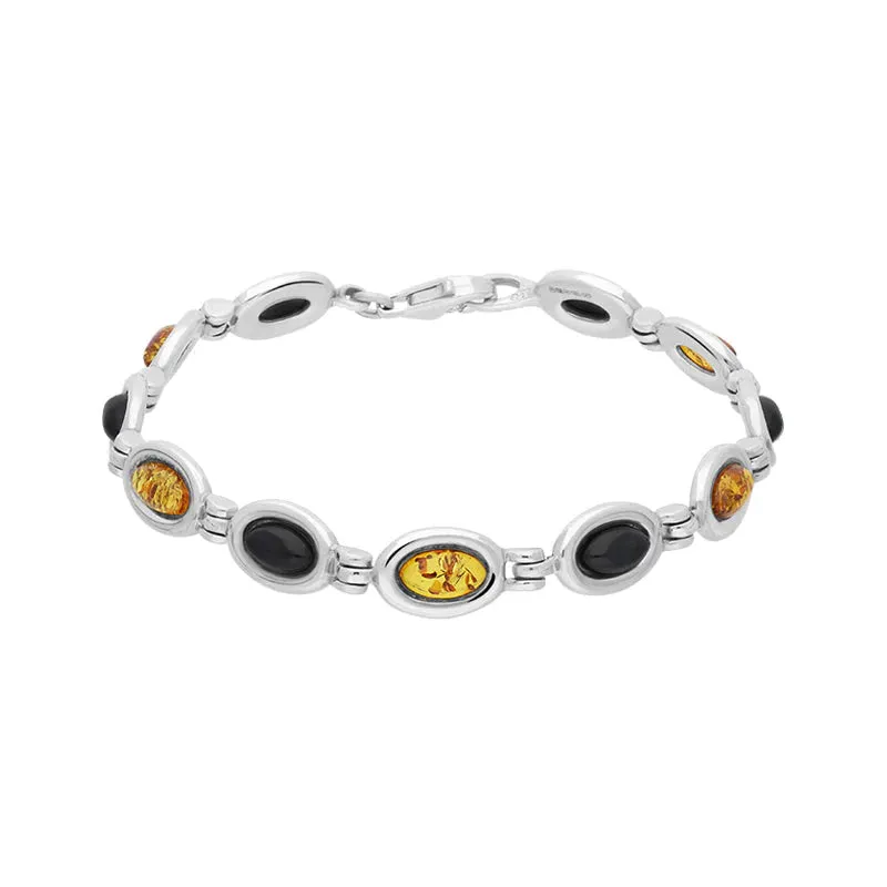 Sterling Silver Amber Whitby Jet Framed Oval Bracelet sold by Jura Watches