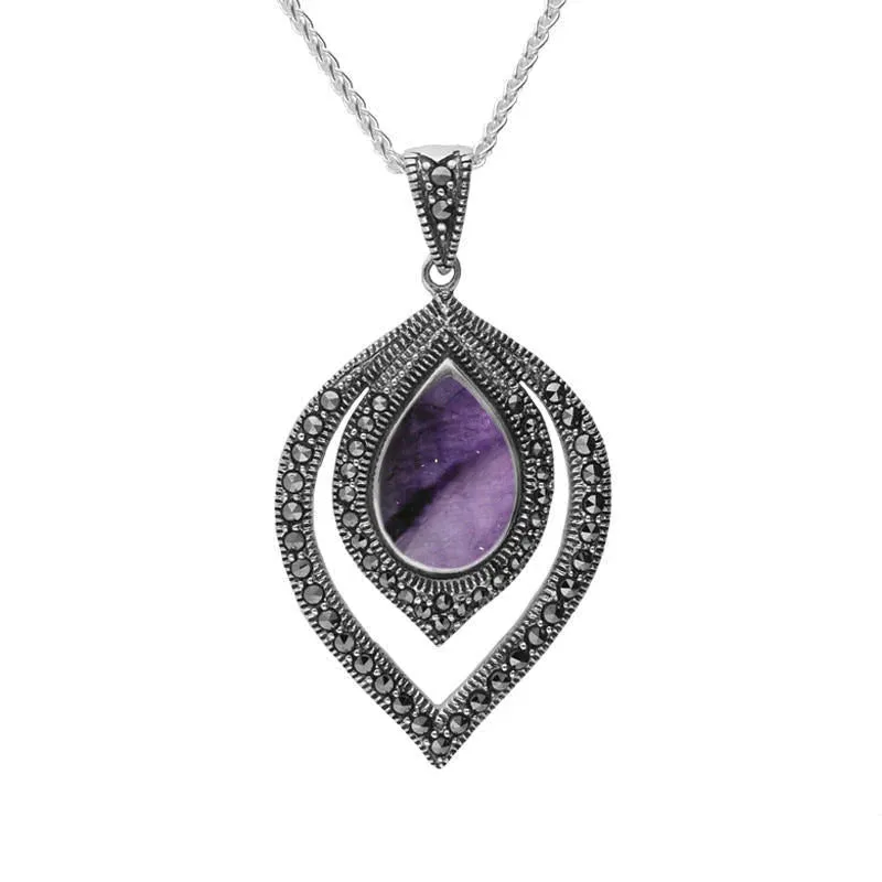 Sterling Silver Blue John and Marcasite Fancy Pear Drop Two Piece Set sold by Jura Watches product image thumbnail 3