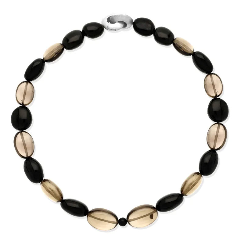 Sterling Silver Whitby Jet Smokey Quartz Bead Necklace D sold by Jura Watches
