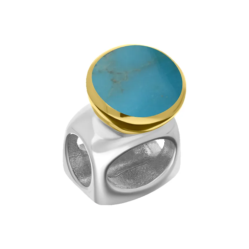 9ct Yellow Gold Sterling Silver Turquoise Stepping Stones 5mm Round Charm sold by Jura Watches