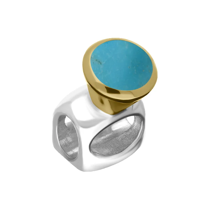 9ct Yellow Gold Sterling Silver Turquoise Stepping Stones 5mm Round Charm sold by Jura Watches