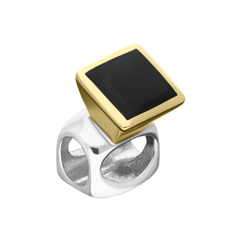 9ct Yellow Gold Sterling Silver Whitby Jet Stepping Stones 5mm Square Charm made by C.W. Sellors
