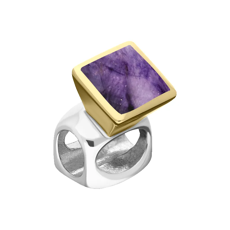 9ct Yellow Gold Sterling Silver Blue John Stepping Stones 5mm Square Charm sold by Jura Watches