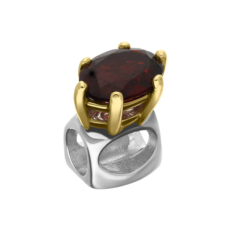 9ct Yellow Gold Sterling Silver Garnet Stepping Stones 4x7mm Oval Claw Set Charm sold by Jura Watches
