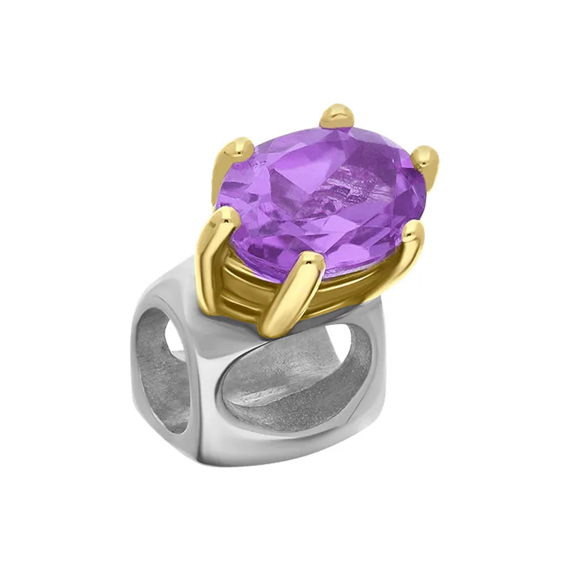 9ct Yellow Gold Sterling Silver Amethyst Stepping Stones 4x7mm Oval Claw Set Charm sold by Jura Watches